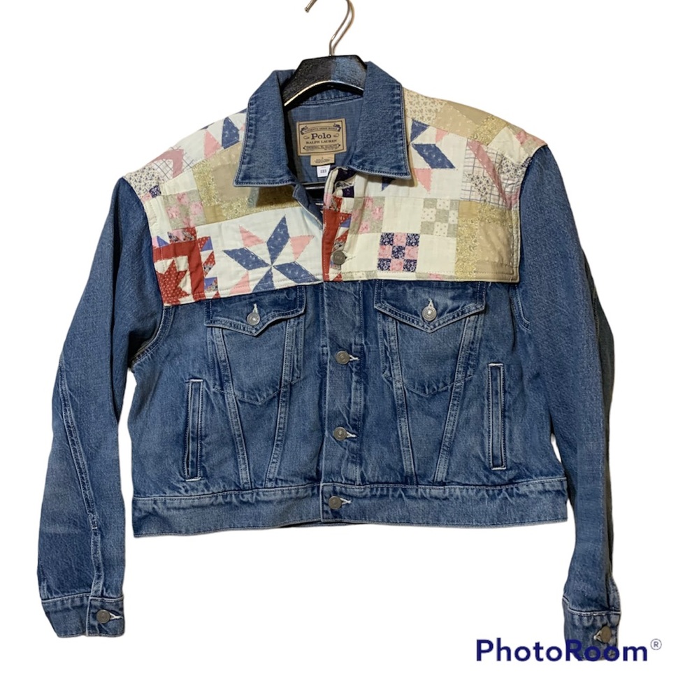 Polo Ralph Lauren patchwork denim jean jacket cotton medium women quilted